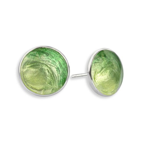 Green Round Post Earrings, Sterling Silver - NE0481C