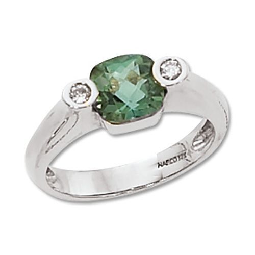 Green Tourmaline & Diamond Ring - Sterling Silver Size 7 - 70549LGT-SS