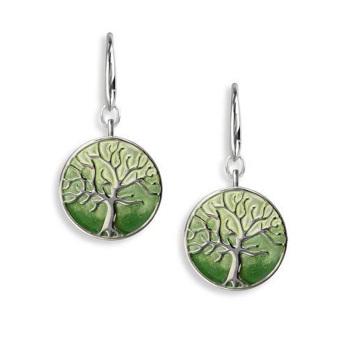 Green Tree of Life Sterling Silver Wire Earrings 15 mm  - NW0428C