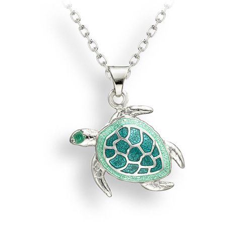 Green Turtle Necklace Sterling Silver - NN0388B