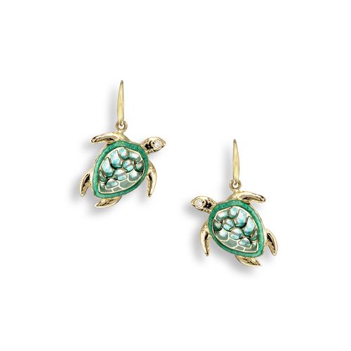 Green Turtle Wire Earrings 18K -Diamonds - Plique-a-Jour - NWG044WA
