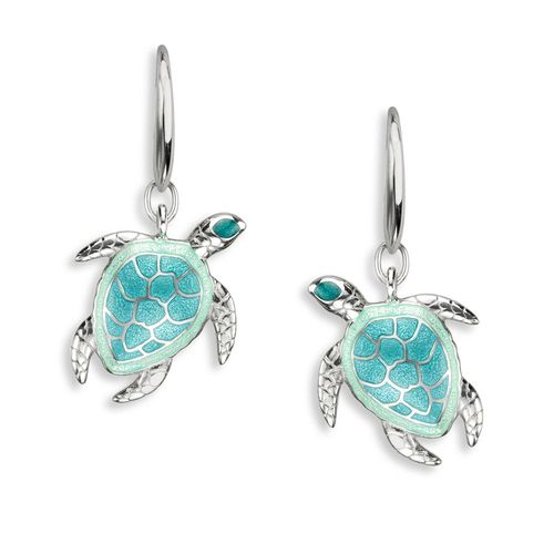 Green Turtle Wire Earrings, Sterling Silver - NW0388B