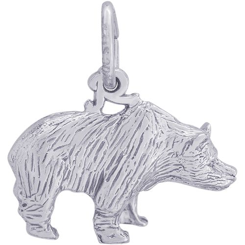 Grizzly Bear 3 Dimensional Charm - 14K White Gold - 10-1730-wg
