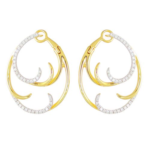 Half Diamond Double Wave Medium Hoops