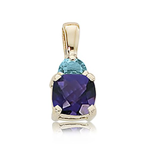 Half Moon Amethyst & Blue Topaz Pendant - 14K Yellow Gold