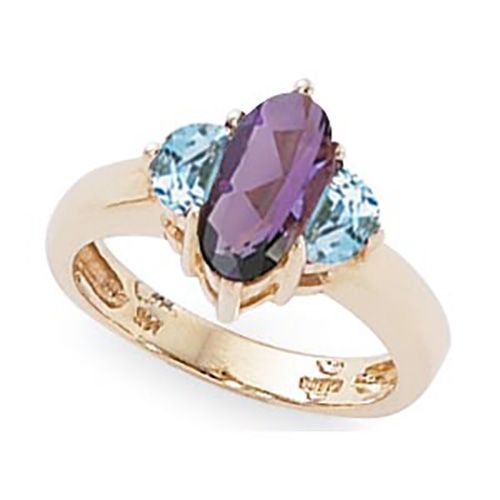 Half Moon Amethyst & Blue Topaz Ring - 14K Yellow Gold Size 7