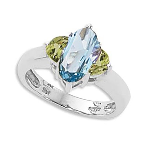 Half Moon Blue Topaz & Peridot Ring - 14K White Gold Size 7