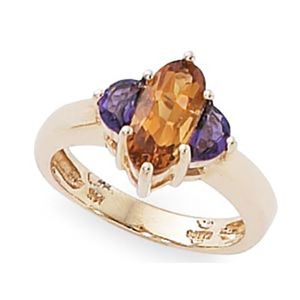 Half Moon Citrine & Amethyst Ring - 14K Yellow Gold Size 7
