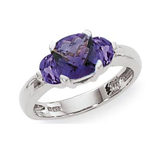 Half Moons Amethyst Ring - 14K White Gold Size 7