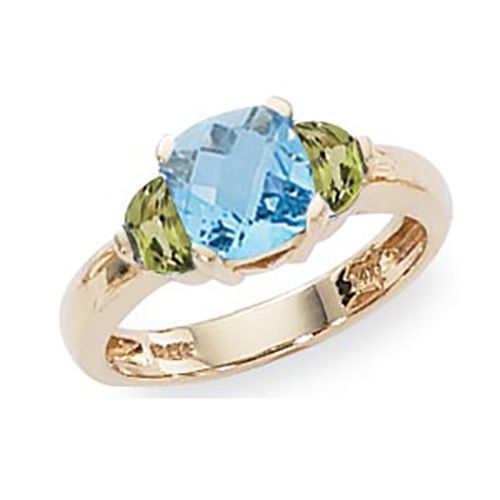 Half Moons Blue Topaz & Peridot Ring - 14K Yellow Gold Size 7