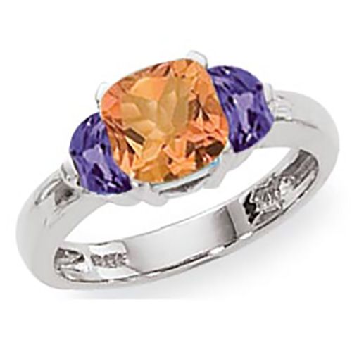 Half Moons Citrine & Amethyst Ring - Sterling Silver Size 7