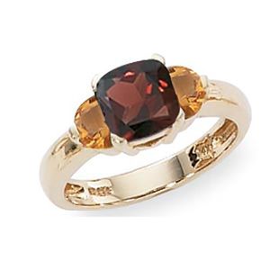 Half Moons Garnet & Citrine Ring - 14K Yellow Gold Size 7