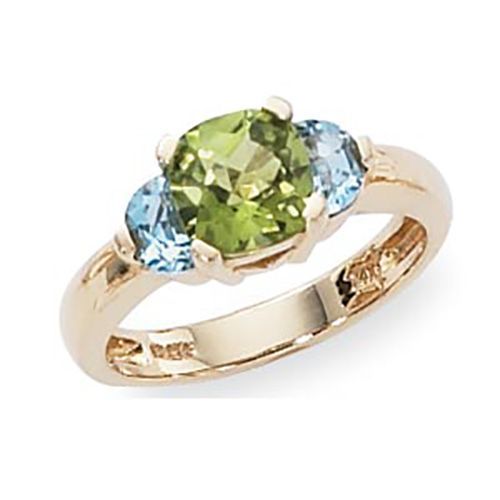 Half Moons Peridot & Blue Topaz Ring - 14K Yellow Gold Size 7