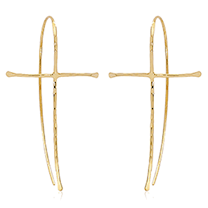 Hammered Cross Earrings - 14K Yellow Gold