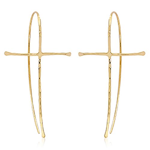 Hammered Cross Earrings - 14K Yellow Gold