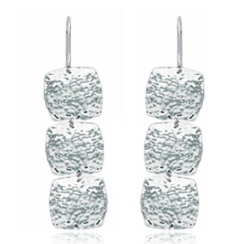 Hammered Cushion Drops Earrings - Sterling Silver