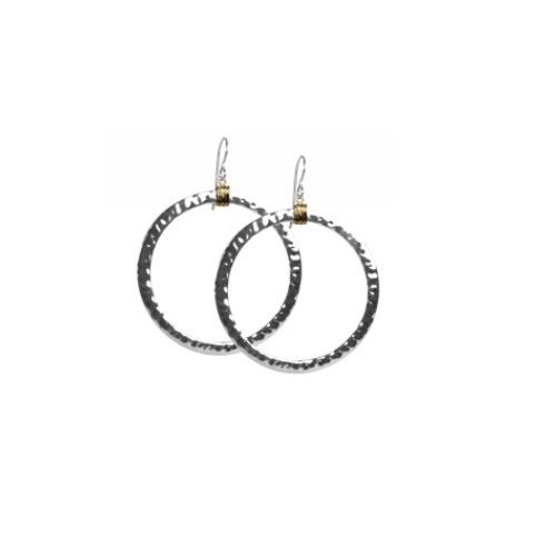 4mm Hammered Medium Circle Earrings W/10ky Wraps  - E1C4HAMWMD