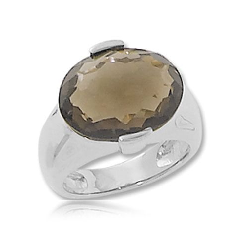Hammered Smokey Quartz Ring - 14K White Gold Size 7