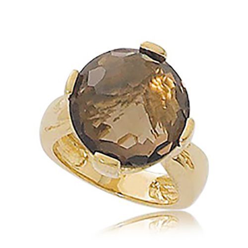 Hammered Smokey Quartz Ring - 14K Yellow Gold Size 7 - 70937SQ