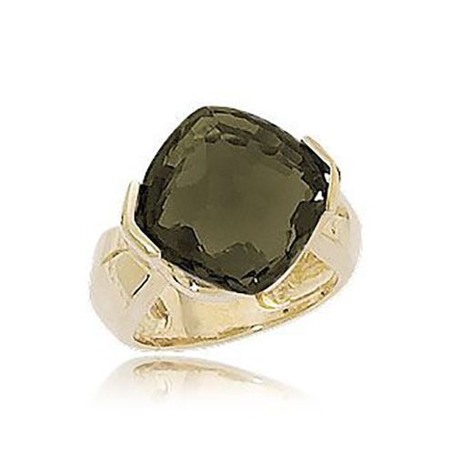 Hammered Smokey Quartz Ring - 14K Yellow Gold Size 7 - 70936SQ