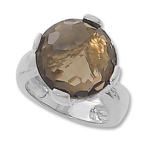 Hammered Smokey Quartz Ring - Sterling Silver Size 6.5 - 70937SQ-SS