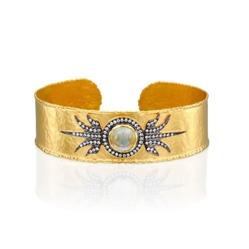 Handmade Tourmaline & Diamonds Cuff 14k Gold Bracelet - M6453-WT