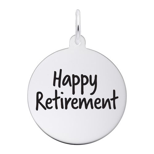Happy Retirement Disc Charm 14K White Gold -10-1954-0-14kw