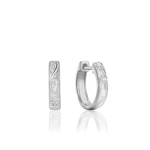 Hawaiian Scroll Huggie Earrings, Hawaiian Inspired Earrings, FSE-0034/WG