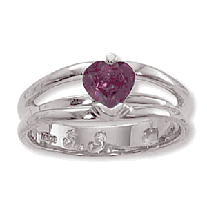 Heart Amethyst Ring - Sterling Silver Size 7