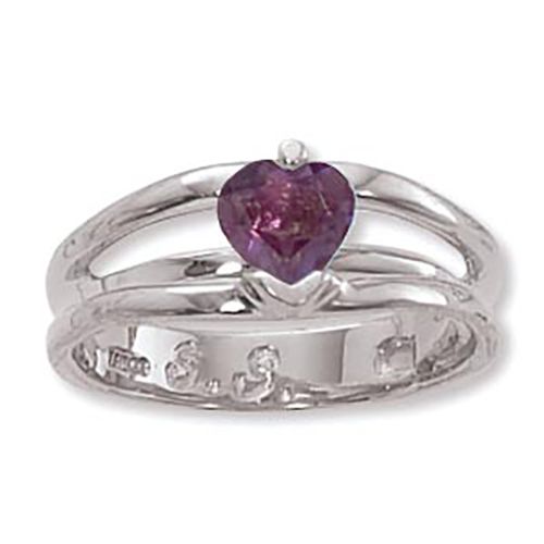 Heart Amethyst Ring - Sterling Silver Size 7