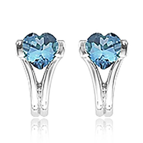 Heart-Blue Topaz Earrings - 14K White Gold