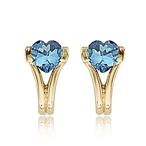 Heart Blue Topaz Gemstone Earrings - 14K Yellow Gold