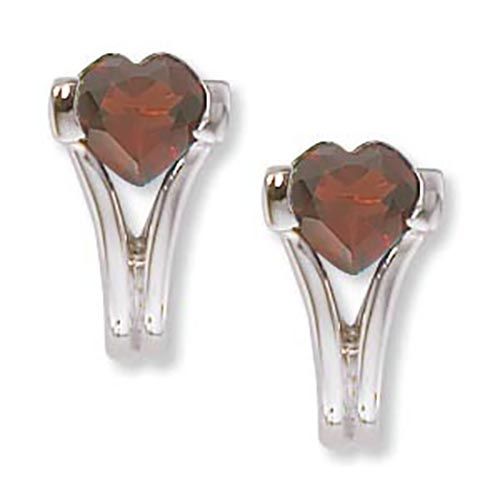 Heart Garnet Earrings - Sterling Silver