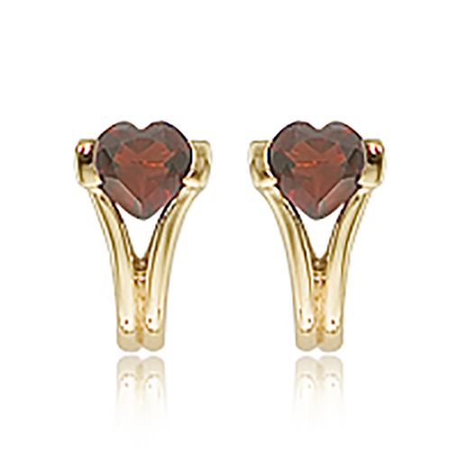 Heart Garnet Gemstone Earrings - 14K Yellow Gold