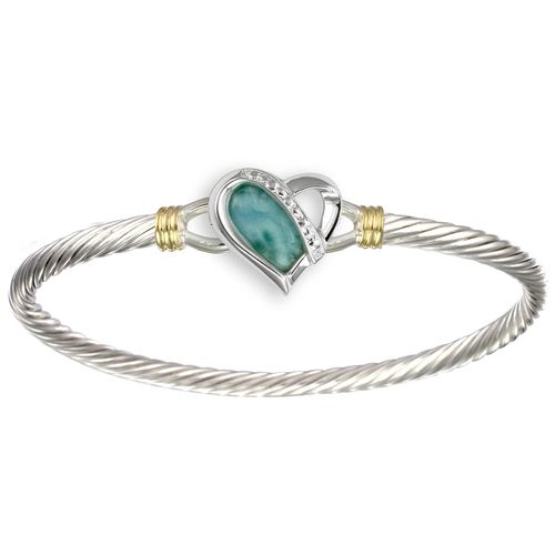 Heart Larimar Cable Hook Bracelet - Silver & 14K Gold 3.5mm 6 Inch