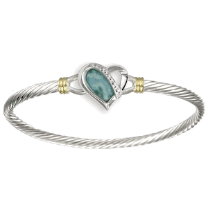 Heart Larimar Cable Hook Bracelet - Silver & 14K Gold 3.5mm 7.5 Inch