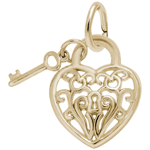 Heart With Key 2D Charm - 14K Gold - 10-8364
