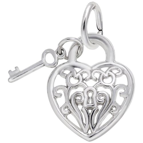 Heart With Key 2D Charm - 14K White Gold - 10-8364