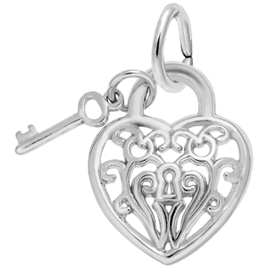 Heart With Key 2D Charm - Sterling Silver - 10-8364