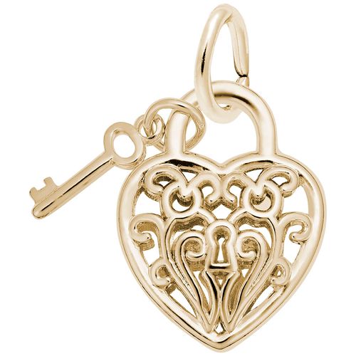 Heart With Key 3D Charm - Gold Plated - 10-8365