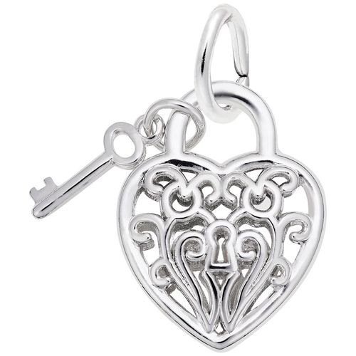 Heart With Key 3D Charm - Sterling Silver - 10-8365