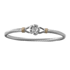 Hibiscus Cable Hook Bracelet - Sterling Silver & 14K 3.5mm 6.5 Inch