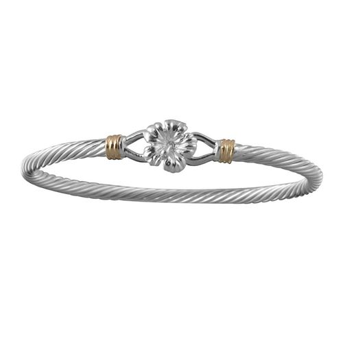Hibiscus Cable Hook Bracelet - Sterling Silver & 14K 3.5mm 7 Inch