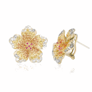 Hibiscus Flower Latchback Earrings 21mm, Hawaiian Inspired Earrings, FHE-35712/YG