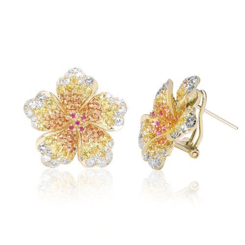Hibiscus Flower Latchback Earrings 21mm, Hawaiian Inspired Earrings, FHE-35712/YG