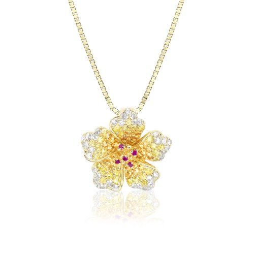 Hibiscus Flower Pendant 15mm, Hawaiian Inspired  Pendant, FHP-35710/YG