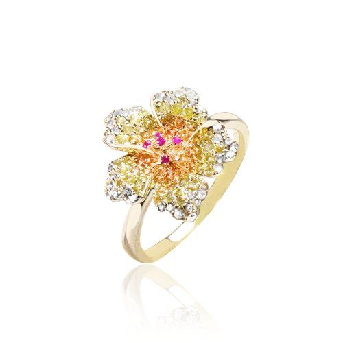 Hibiscus Flower Ring, Hawaiian Inspired Ring, FHR-35709/YG