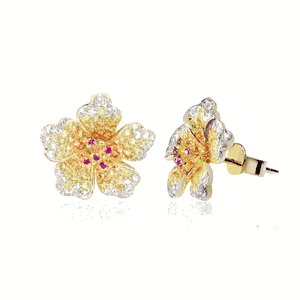 Hibiscus Flower Stud Earrings, Hawaiian Inspired Earrings, FHE-35711/YG