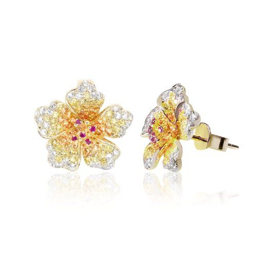 Hibiscus Flower Stud Earrings, Hawaiian Inspired  Earrings, FHE-35711/YG