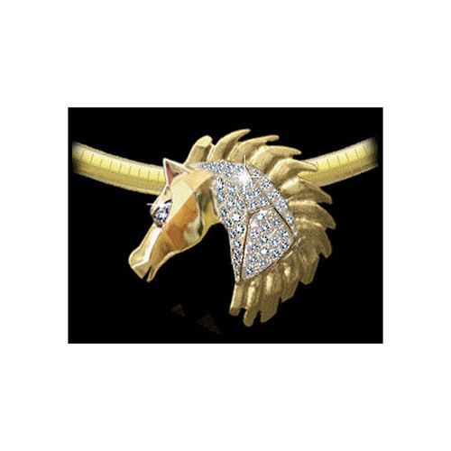 Horse Head Diamond Eye Pave Pendant - 14K Yellow Gold